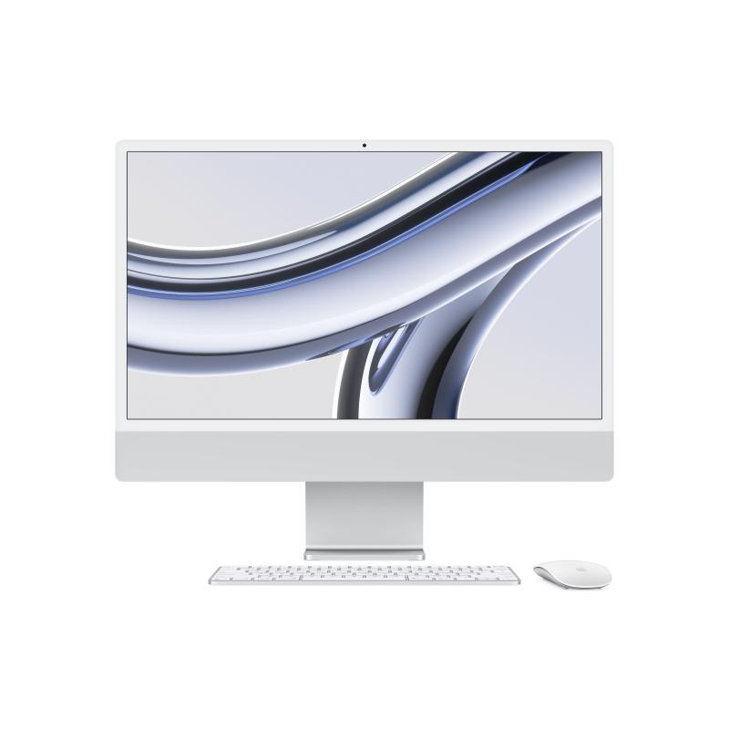 Image of Apple computer desktop all-in-one imac con chip m3 cpu 8-core gpu 10-core display retina 4.5k 24`` 8gb di memoria unificata 512gb di archiviazione ssd accessori in tinta color argento
