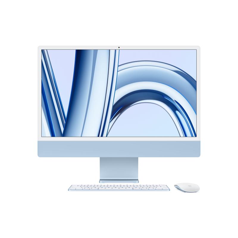 Image of Apple imac con chip m3 cpu 8-core gpu 8-core display retina 4.5k 24`` 8gb hd 256gb ssd accessori in tinta color azzurro