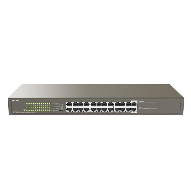 Image of Switch tenda teg1124p-24-250w-24-port gigabit ethernet switch with 24-port poe-tx rj45 ports-225w poe power supply