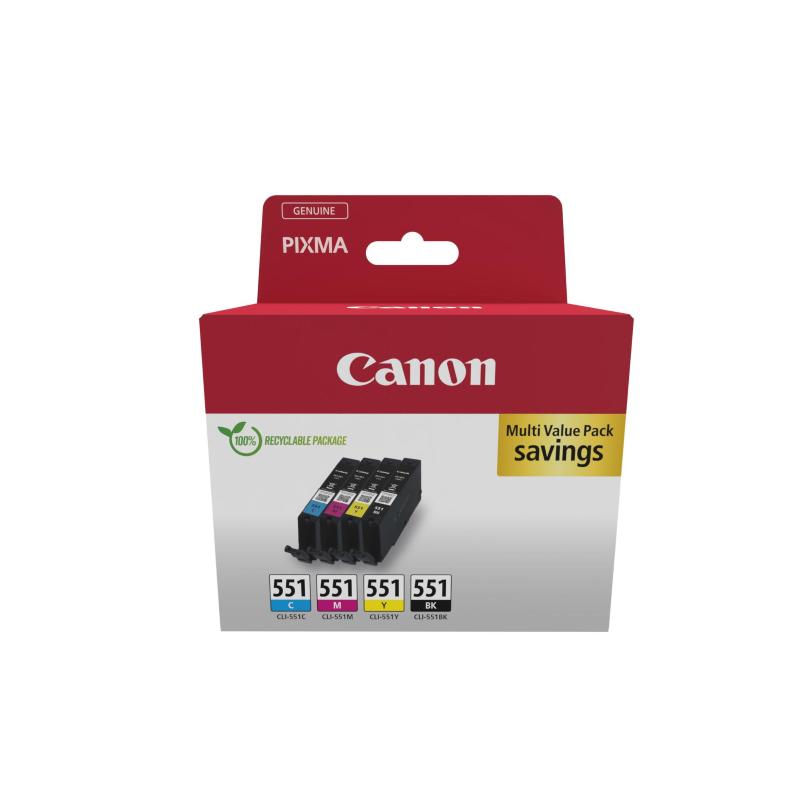 Image of Canon cli-551 multipack 4 confezione da 7 ml nero, giallo, ciano, magenta per maxify mg6650- pixma ip8750, ix6850, mg5550, mg5650, mg6650, mg7550, mx725- pixus mg7550
