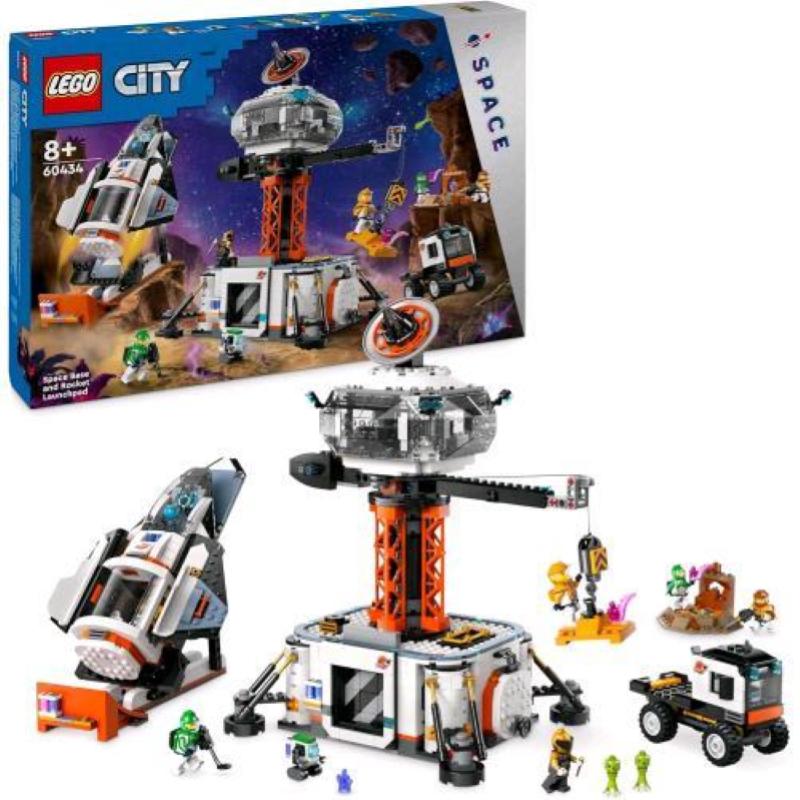 Image of Lego city 60434 base spaziale e piattaforma di lancio, gioco per bambini 8+ con gru giocattolo, astronave, rover e 6 minifigure