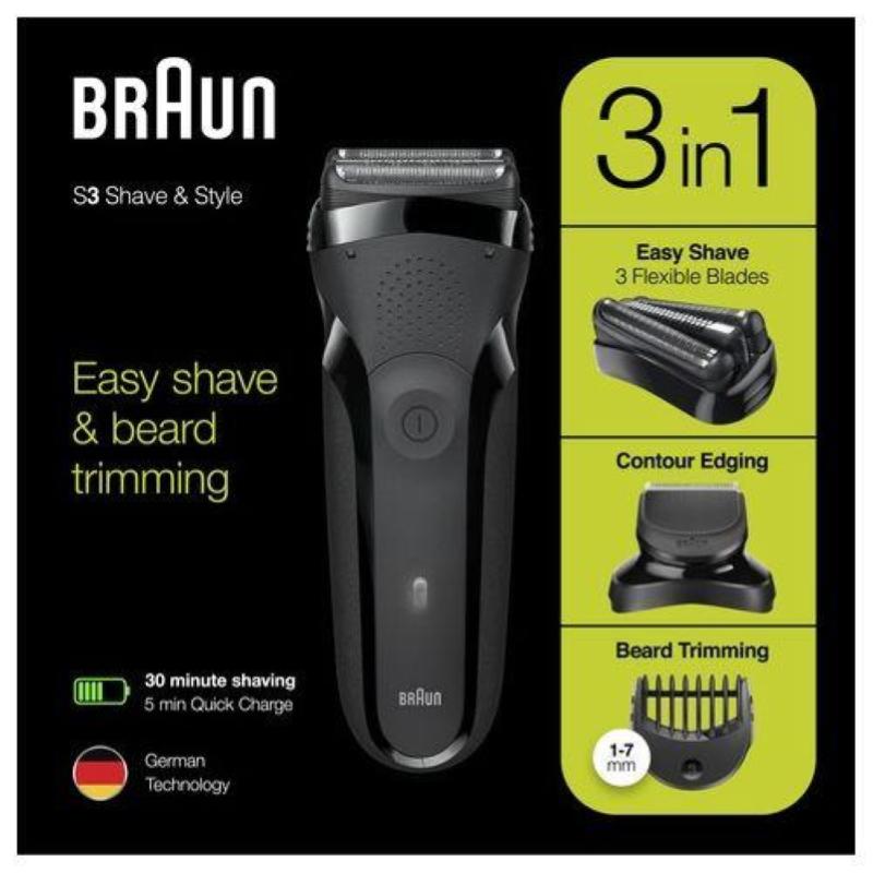 Braun series 3 300bt shaveandstyle rasoio da barba elettrico da uomo nero