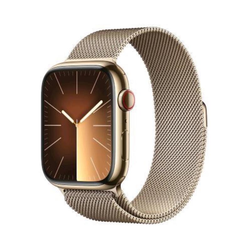 Image of Apple watch series 9 gps + cellular 45mm cassa in acciaio gold con cinturino sport loop milanese gold