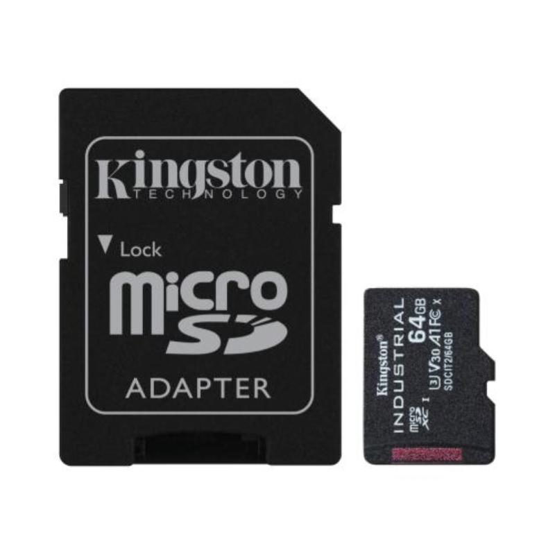 Image of Kingston 64gb microsdhc industrial c10 a1 pslc scheda adattatore sd