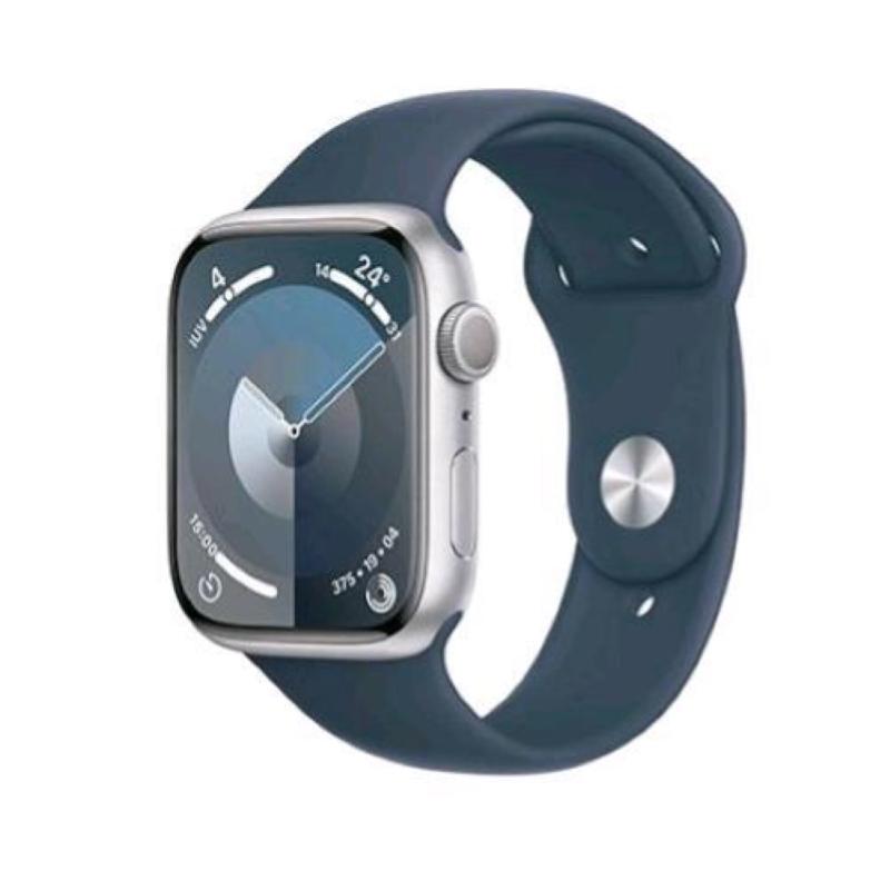 Apple watch series 9 gps 45mm aluminium case silver con cinturino sport band strom blue m/l