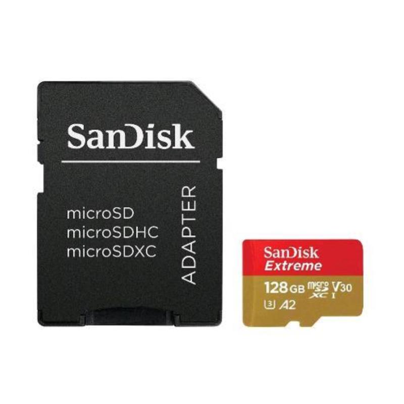 Image of Sandisk extreme memory card microsdxc 128g a2 uhs-i classe 10 u3 v30 con adattatore sd oro rosso