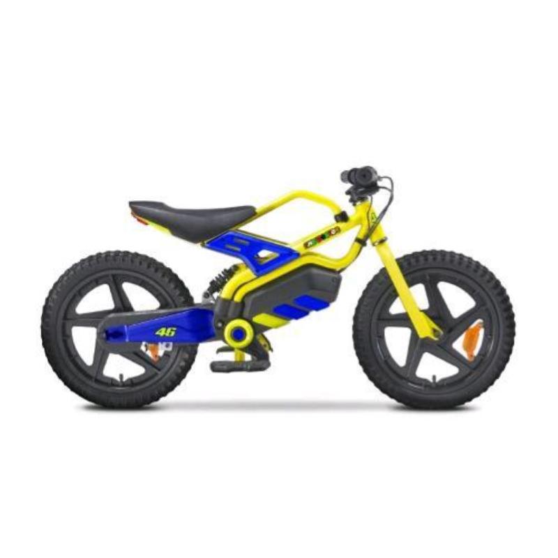 Vr46 vr-bi-220001 bicicletta elettrica per bambini 150w ruote da 16x2.4 velocita` 16 km/h autonomia 8 km freni a tamburo giallo blu