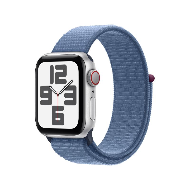 Image of Apple watch se gps + cellular 40mm silver aluminium case with winter blue sport loop