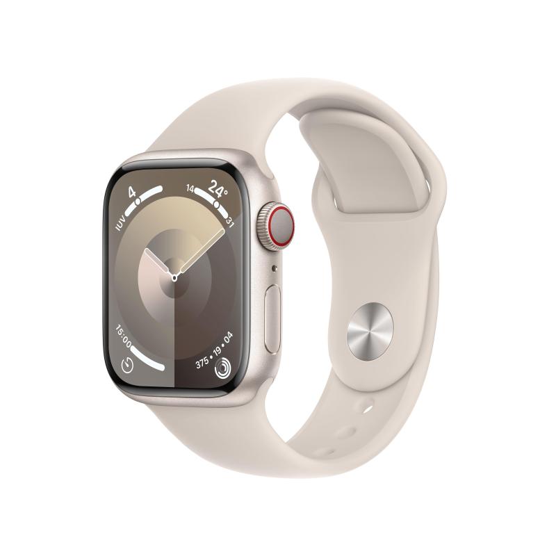 Image of Apple watch series 9 gps + cellular 41mm starlight aluminium case with starlight sport band - m/l