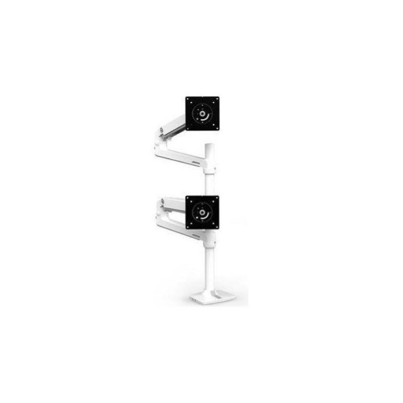 Image of Ergotron lx dual stacking arm tall pole montaggio a scrivania per 2 display lcd alluminio bianco dimensione schermo fino a 40``