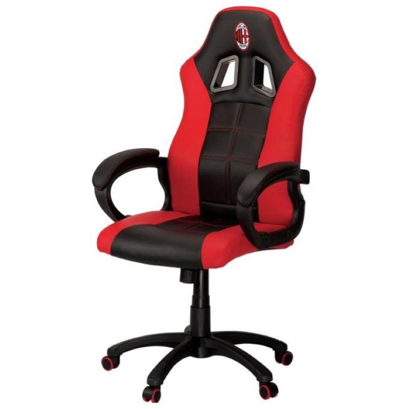 Image of Qubick gaming ufficiale ac milan pelle sintetica rosso-nero sedia da gioco con altezza regolabile