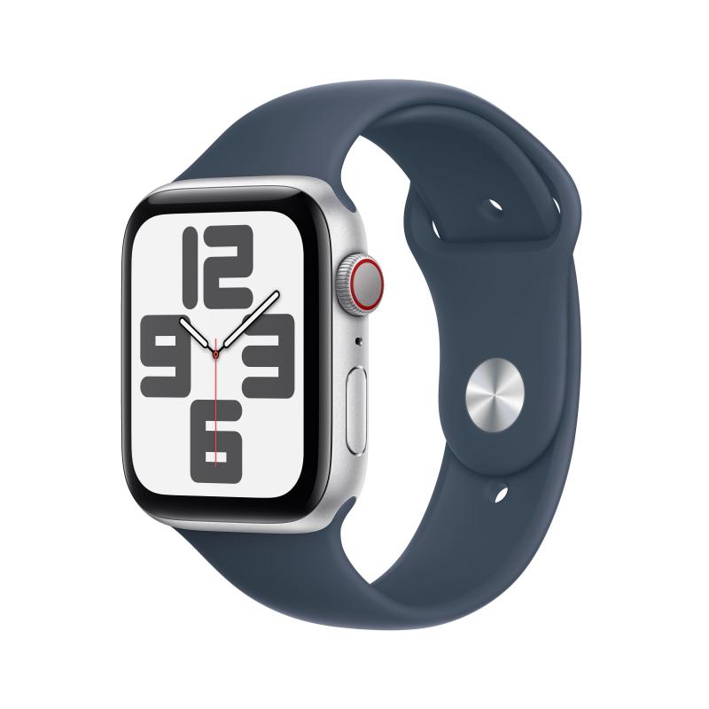 Image of Apple watch se 44mm gps + cellular cassa in alluminio argento e cinturino sport blu tempesta m-l