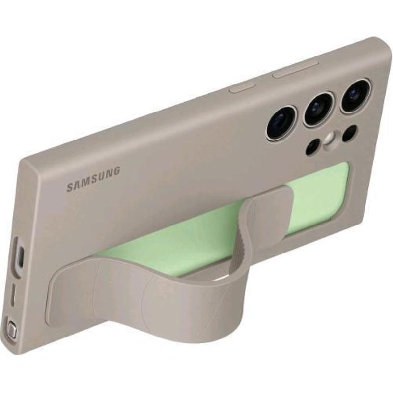 Image of Samsung galaxy s24 ultra standing grip case cover con cinturino e funzione cavalletto taupe