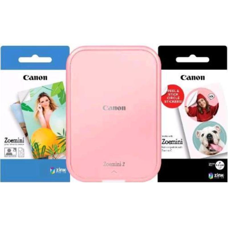 Image of Canon zoemini 2 stampante fotografica portatile a colori bluetooth - usb a batteria ricaricabile stampa 5 x 7.6cm + 30 fogli carta fotografica zink rosa/bianco