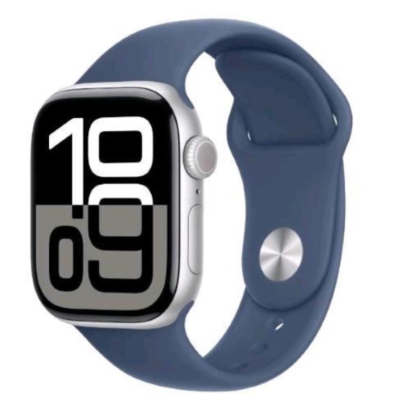 Image of Apple watch series 10 gps 46mm cassa in alluminio argento cinturino sport denim - m/l cod030