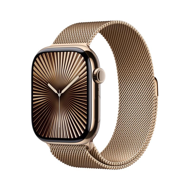 Image of Apple watch series 10 gps + cellular 4g 46mm cassa in titianio oro cinturino loop milanese oro - m/l cod030