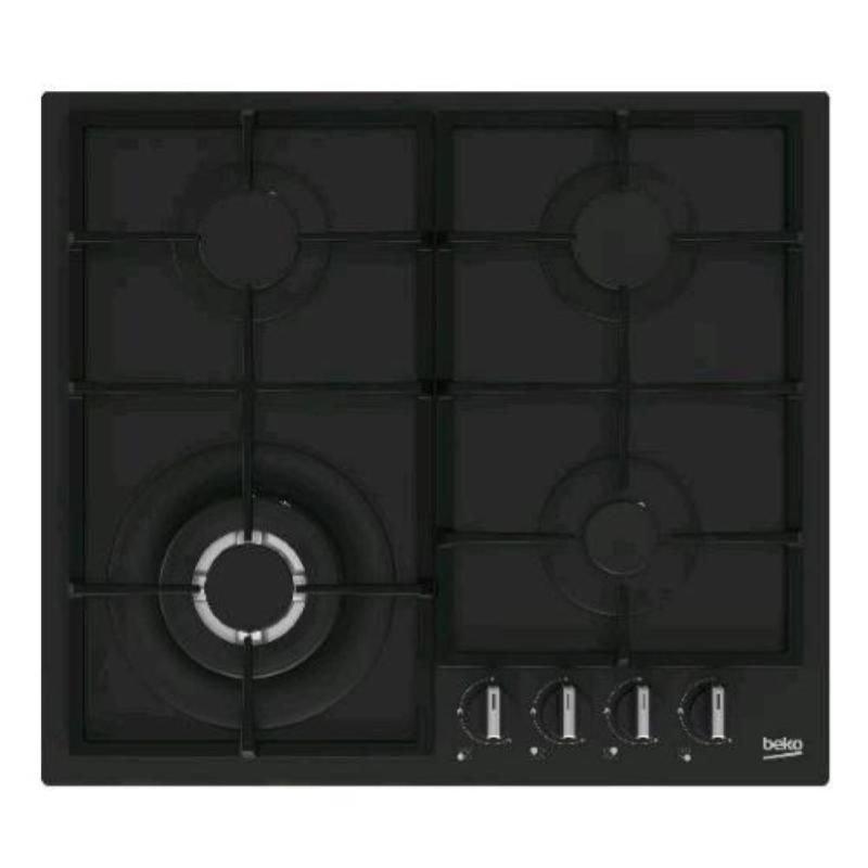 Beko hiyg64225sbo piano cottura a gas 3 fuochi + 1 wok 60cm piano in vetro nero