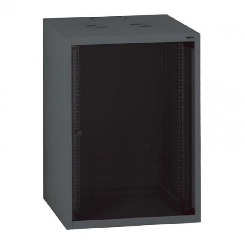 Armadio box da parete legrand 18u 892x600x600 porta in vetro 2 montanti anteriori ral 7016