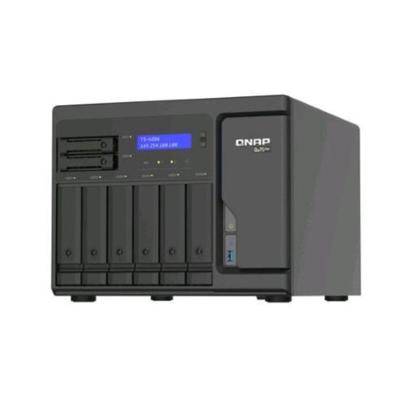 Qnap ts-h886 nas chassis tower xeon d-1602 3.2ghz ram 8gb-8 bay hdd/ssd 2.5/3.5 2 slot m.2-lan 10/100/1000/2500 mbps black