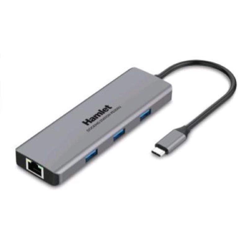 Image of Hamlet hdkc-pd200u docking station usb-c power delivery 85w 4xusb 3.0 1xusb-c 1xhdmi lan 10/100/1000 mbps uscita audiojack 3,5 mm grigio cod030