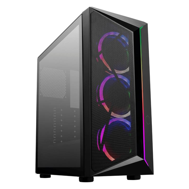 Cooler master cmp 510 case mid tower argb atx micro atx mini-itx frontale rete mesh pannello laterale in vetro temperato 1xusb 3.2 1xusb 2.0 audio 3.5mm 3xventole argb 120mm black