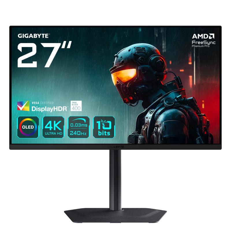Image of Gigabyte mo27u2 oled 4k uhd gaming monitor - 3840 x 2160, 240hz, 0,03 ms, 1000 cd/m², display hdr true nero 400, hdmi 2.1, cod030