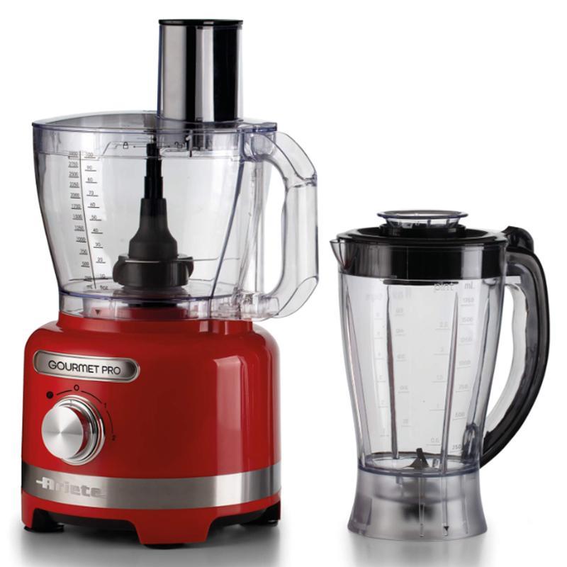 Ariete 1782 Gourmet Pro Moderna, Robot da cucina, Tritatutto 3L, Frullatore 2L, 2 velocità + Pulse, Set di lame + Disco in acciaio inox, Accessorio spremiagrumi, Rosso