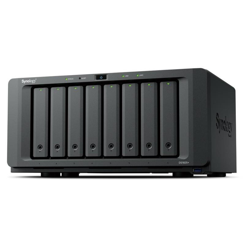 Nas tower synology ds1825+ 8xhdd nohdd 3.5``/2.5`` sata + 2x ssd m.2 nvme 2x2.5gbe 8gb ram cpu 4c 2.2 ghz amd ryzen v1500b
