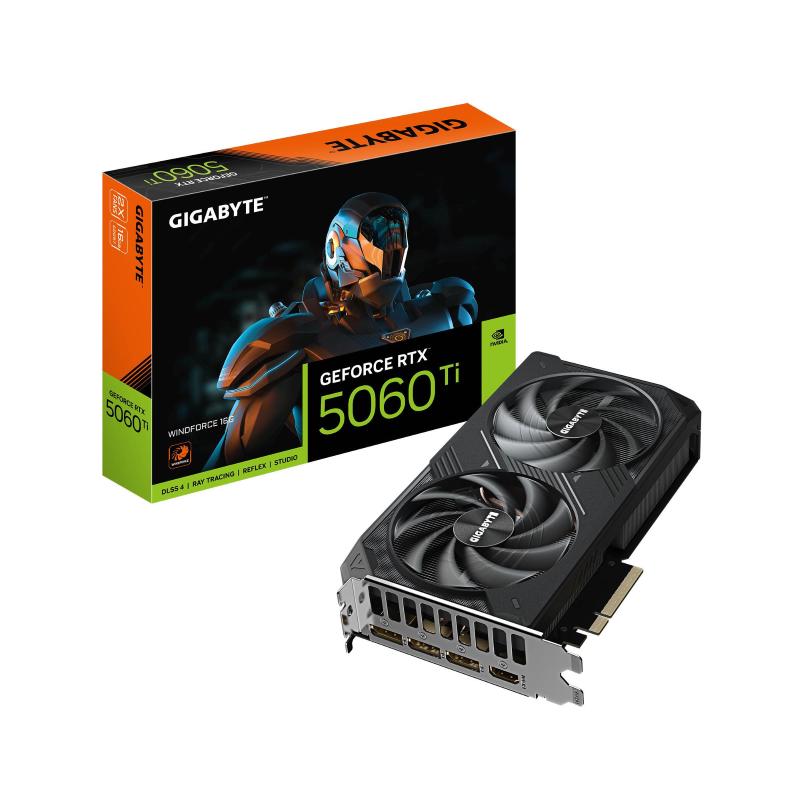 Gigabyte geforce rtx 5060 ti windforce 16g scheda grafica - 16 gb gddr7, 128 bit, pci-e 5.0, 2572 mhz frequenza del core, 3 x