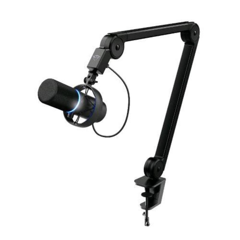 Trust gxt 255+ onyx microfono professionale con braccio pattern cardioide filtro pop led microfono usb per podcasting streaming registrazione broadcasting black