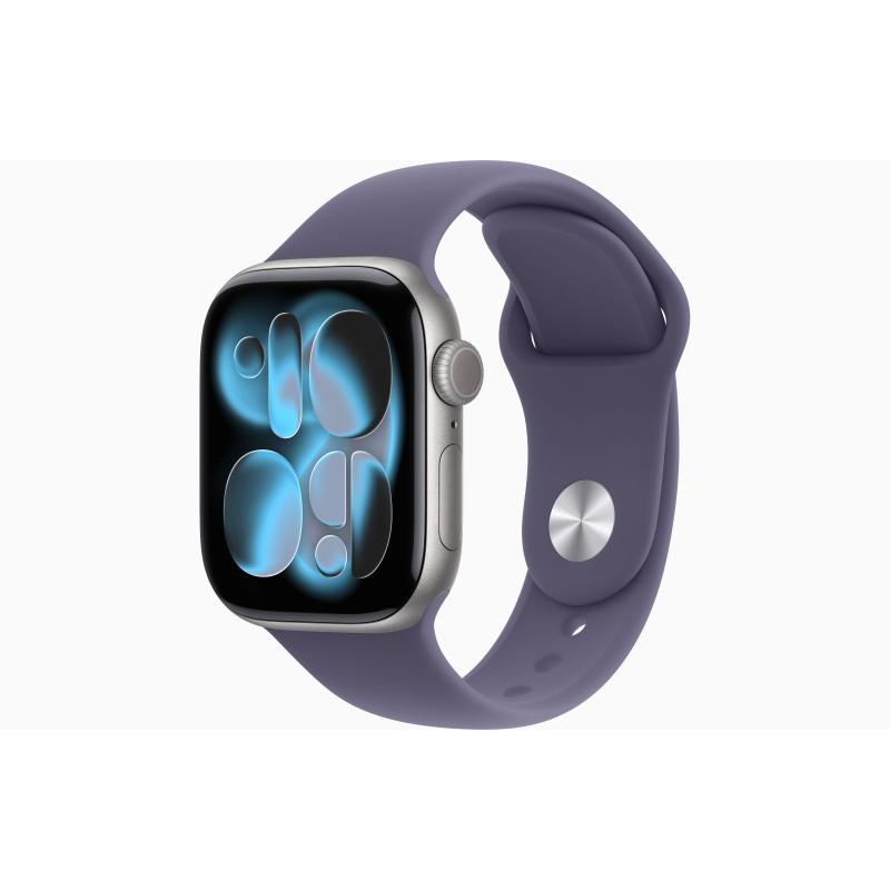 Apple watch series 11gps + cellular 46mm silver aluminium case with purple fog sport band - m/l
