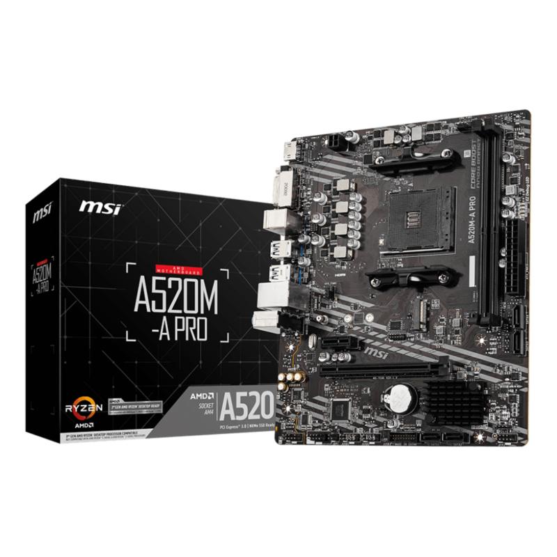 Mb msi a520m-a pro am4 2xddr4-4600o.c. 1xhdmi 1xpcie3.0x16slot 1xhdmi 1xm.2 4xsata6 lan 6usb3.2