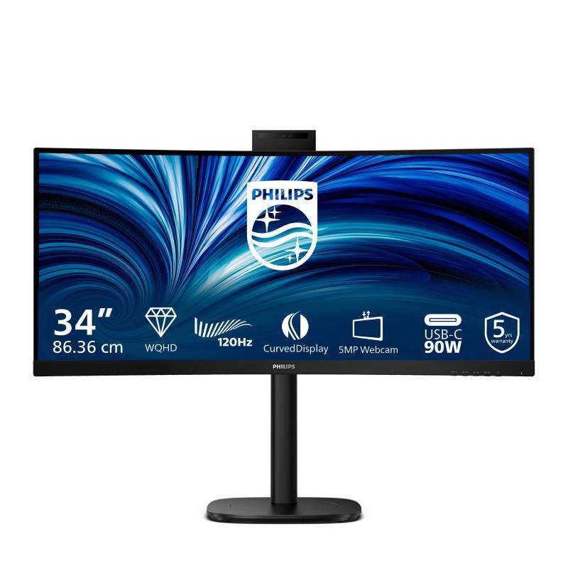 Philips monitor curvo 34 led va wqhd 21:9 4ms 300 cdm, reg altezza, webcam, dp/hdmi, multimediale