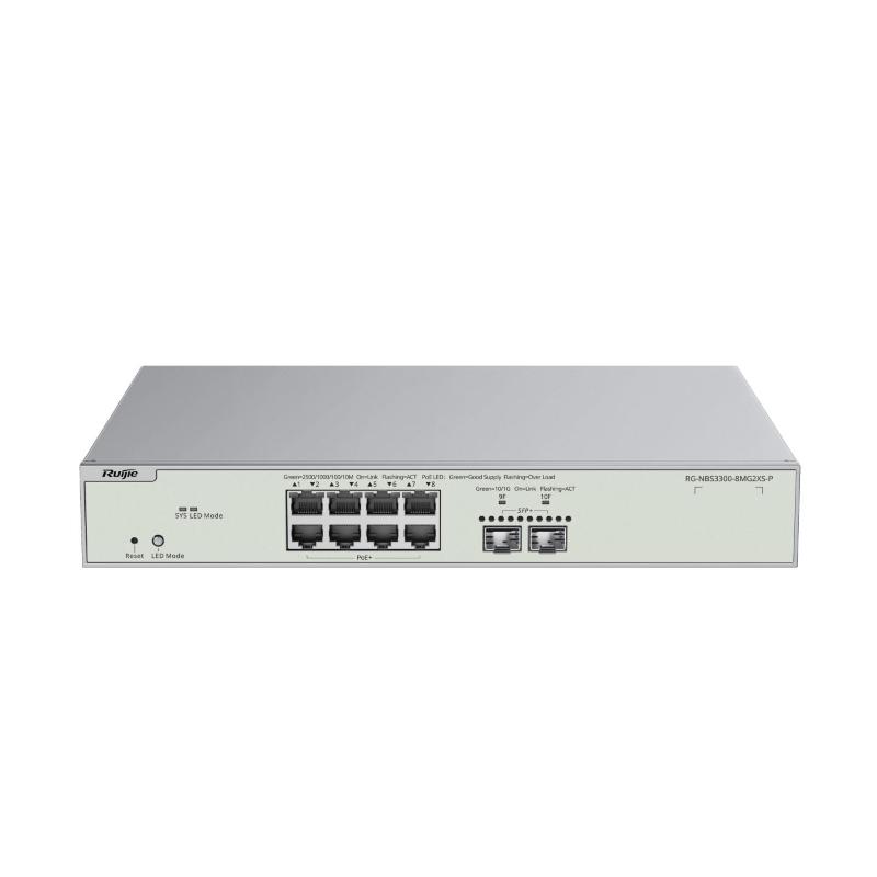 Reyee cloud switch managed l2 multi-gigabit 8 porte 2,5gb poe+, 2 porte uplink 10g sfp+