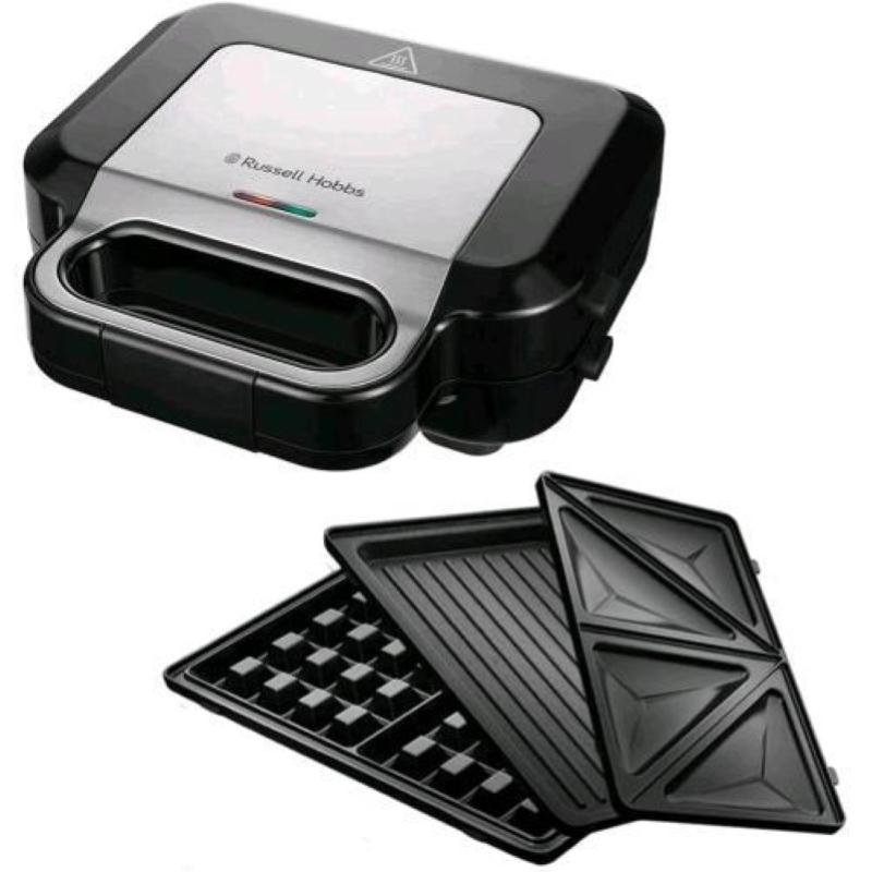 Russell hobbs 26810-56 piastra elettrica 3 in 1 750w piastre antiaderenti per sandwich waffle e grill nero