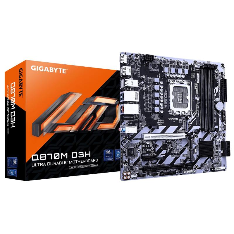 Gigabyte q870m d3h scheda madre - cpu intel core ultra (serie 2), vrm a 4+1+2 fasi, fino a 6400 mhz ddr5 (o.c), 2× m.2 pcie