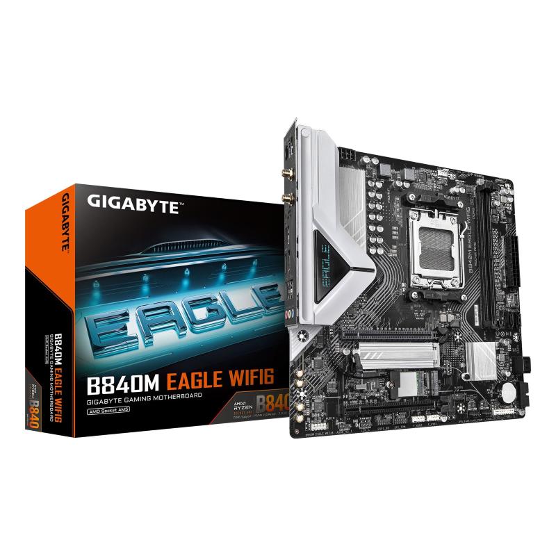 Gigabyte b840m eagle wifi6 scheda madre - cpu amd ryzen 9000, vrm a 5+2+2 fasi, fino a 7600 mhz ddr5 (o.c.), 1 x m.2 pcie 4.0 +