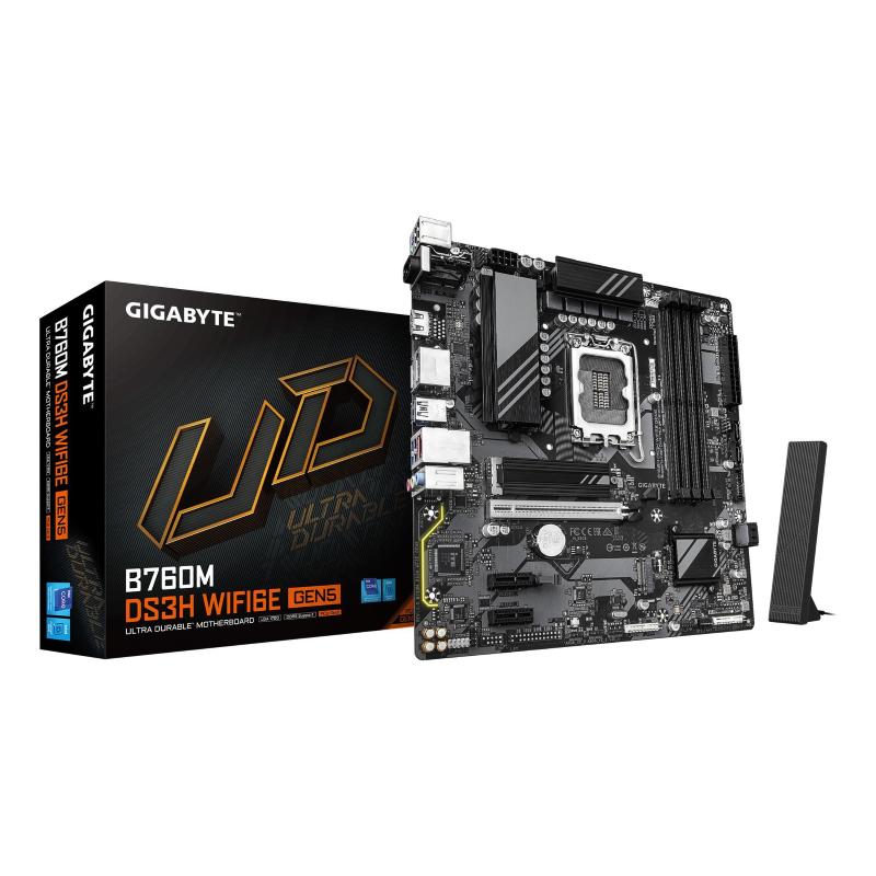 Gigabyte b760m ds3h wifi6e gen5 scheda madre - supporta processori intel core di 14a generazione, vrm digitale a 6+2+1 fasi,