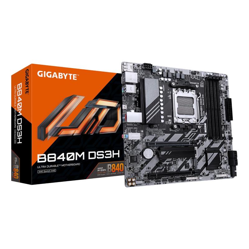 Gigabyte b840m ds3h scheda madre - cpu amd ryzen 9000, vrm a 8+2+2 fasi, fino a 8200 mhz ddr5, 2xpcie 4.0 m.2, lan 2.5gbe, usb