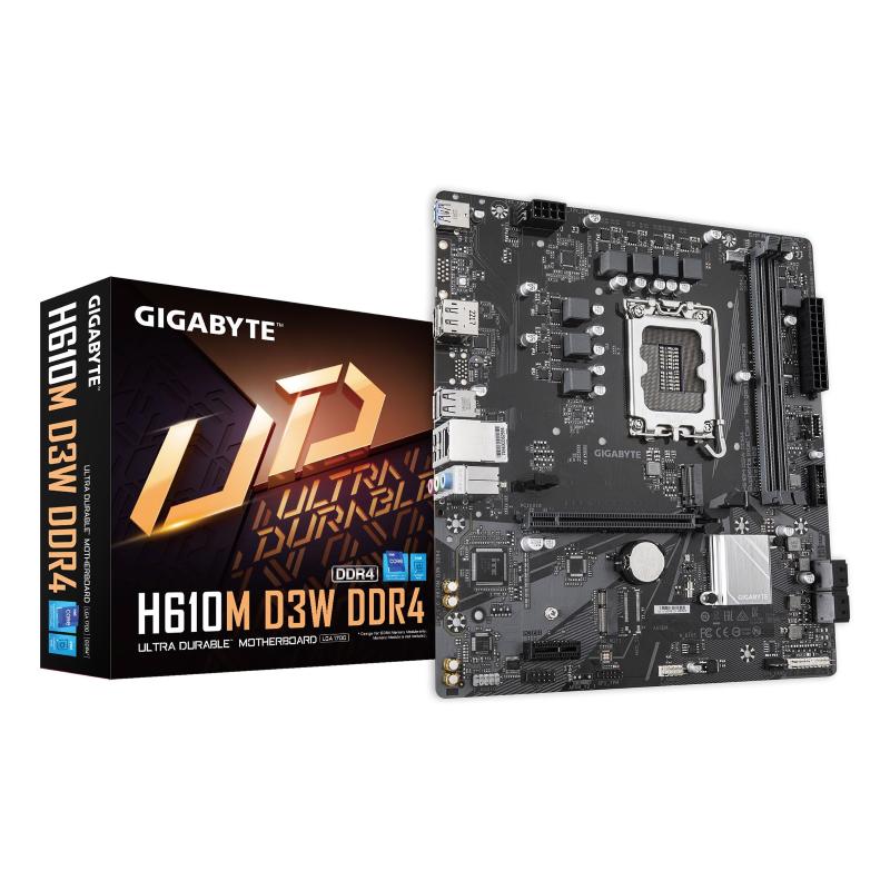 Gigabyte h610m d3w ddr4 scheda madre - supporta cpu intel core di 14a generazione, vrm a 5+1+1 fasi, fino a 3200 mhz ddr4,