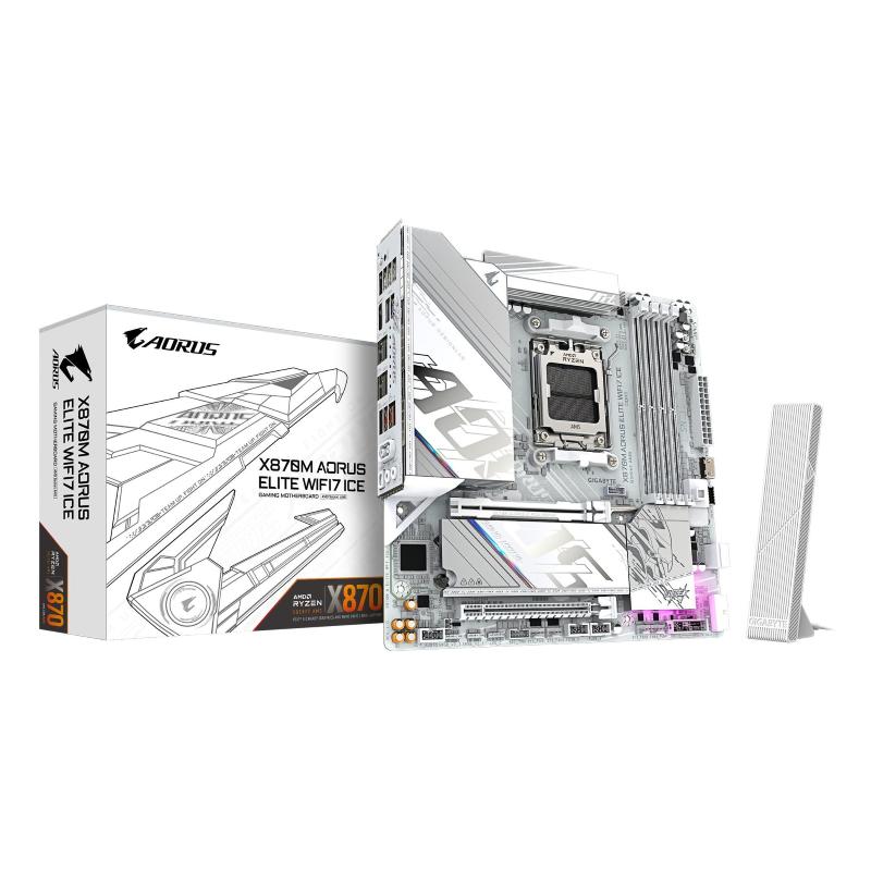 Gigabyte x870m aorus elite wifi7 ice scheda madre - supporta cpu amd ryzen 9000, vrm digitale a 14+2+2 fasi, fino a 8200 hz
