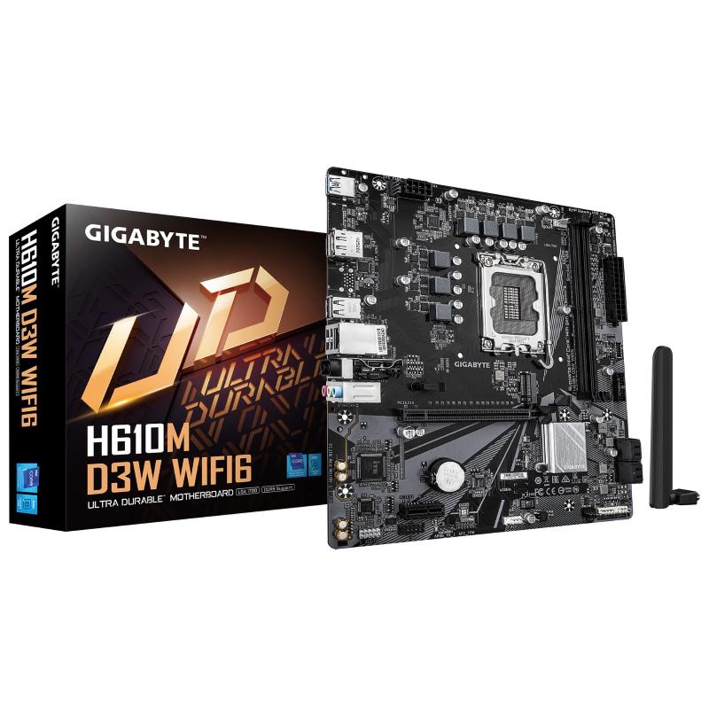 Gigabyte h610m d3w wifi6 scheda madre - supporta cpu intel core di 14ª generazione, vrm a 5+1+1 fasi, fino a 5600mhz ddr4,