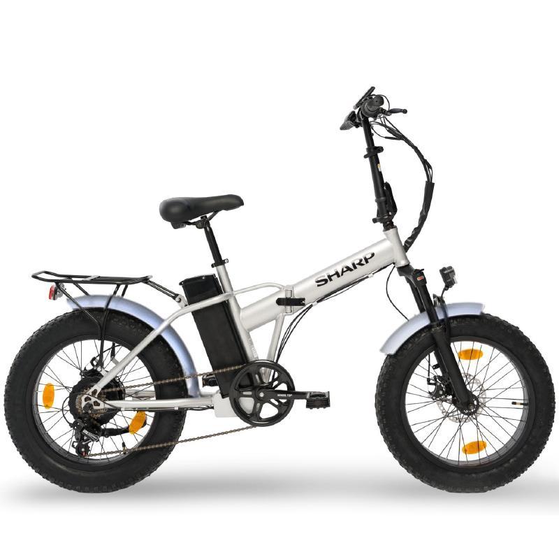 Sharp bk-fm01-es - bicicletta elettrica pieghevole fat e-bike (silver) - ruote 20x4 - motore 250w - batteria 36v 10ah - telaio acciaio - 6 marce