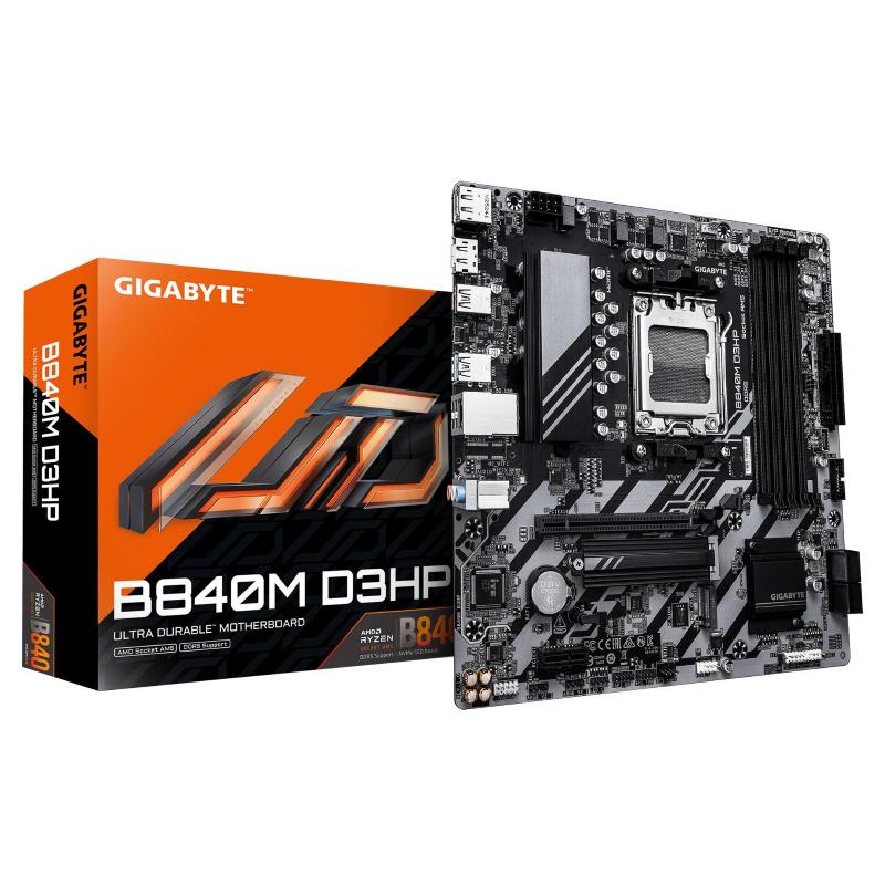 Gigabyte b840m d3hp scheda madre - cpu amd ryzen 9000, vrm a 8+2+2 fasi, fino a 8200 mhz ddr5 (o.c.), 2× m.2 pcie 4.0, lan 1