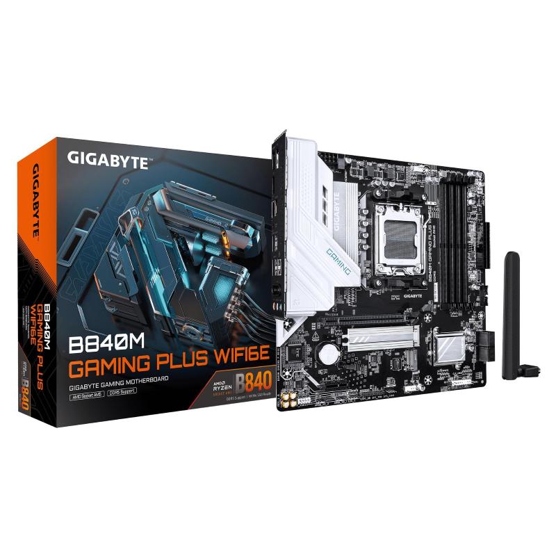 Gigabyte b840m gaming plus wifi6e scheda madre - cpu amd ryzen 9000, vrm a 8+2+2 fasi, fino a 8200 mhz ddr5 (o.c.), 2× m.2 pcie