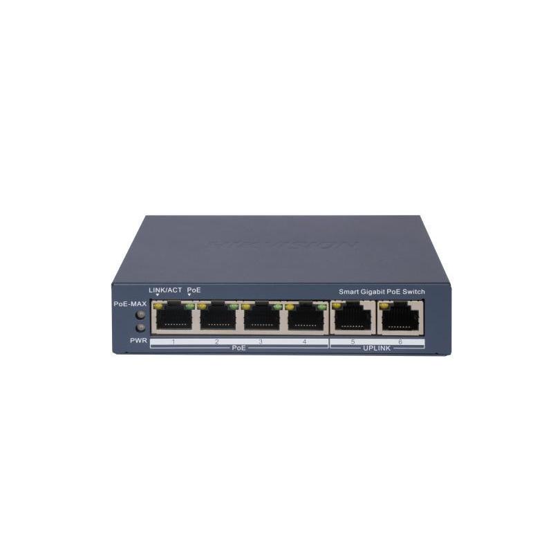 Hikvision switch l2, smart managed, 4 gigabit rj45 poe ports, 2 gigabit rj45 port, 802.3af/at, poe p