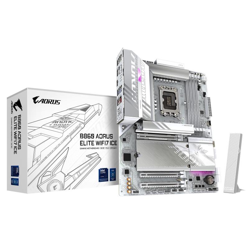Gigabyte b860 aorus elite wifi7 ice scheda madre - cpu intel core ultra, vrm a 14+1+2+1 fasi, fino a 9200mhz ddr5, 1xpcie 5.0 +