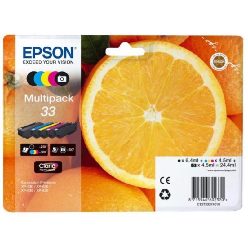 Epson cart ink multipack (bk-c-m-y), serie 33 xl arancia, 5 colori