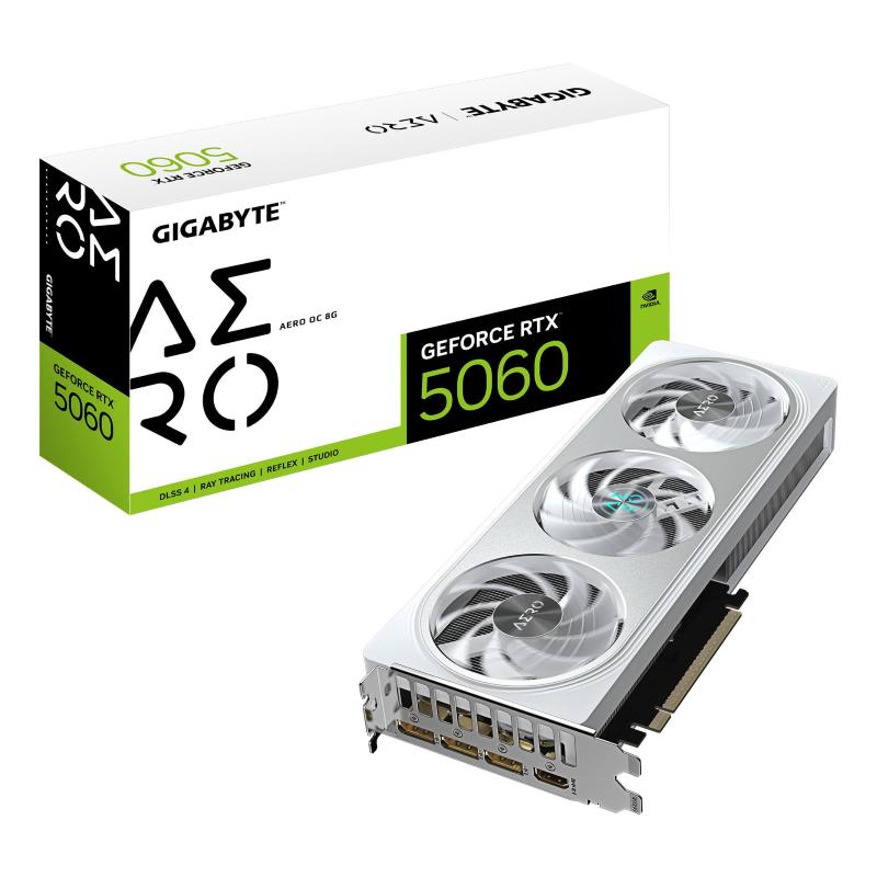 Gigabyte geforce rtx 5060 aero oc 8g scheda grafica - 8gb gddr7, 128bit, pci-e 5.0, 2595 mhz frequenza core, 3 x displayport, 1