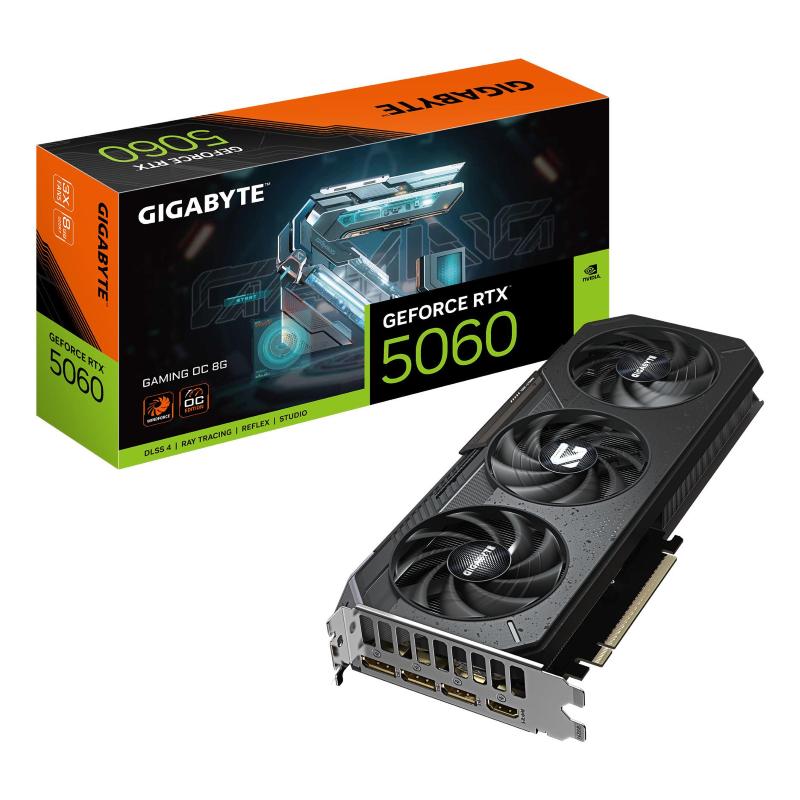 Gigabyte geforce rtx 5060 gaming oc 8g scheda grafica - 8gb gddr7, 128bit, pci-e 5.0, 2595 mhz frequenza core, 3 x displayport,